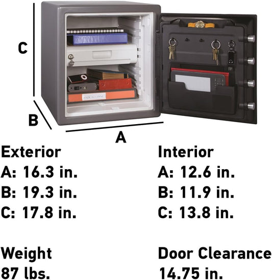 SentrySafe Waterproof and Fireproof Alloy Steel Digital Safe Box for Home with Code Button Keypad, 1.23 Cubic Feet, 17.8 x 16.3 x 19.3 Inches (exterior), SFW123GDC