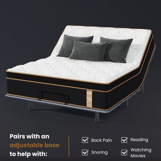 King Mattress, 14 Inch Plush Hybrid Mattresses with Gel Memory Foam, Fiberglass-Free Mattress in a Box, Individual Pocket Spring-Motion Isolation-Extra Edge Support, 365 Nights Trial,CertiPUR-US